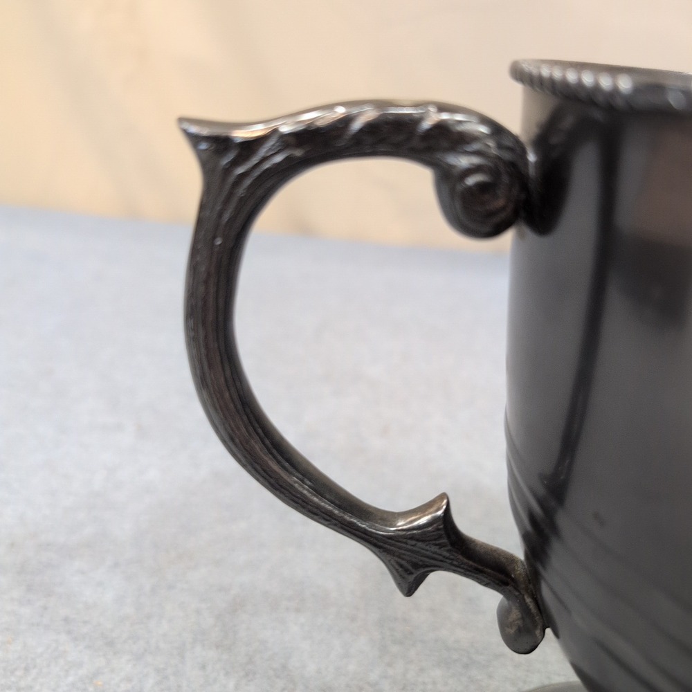 Vintage Silver Tone Loving Cup Trophy Ornate Handles Beaded Rim Pedestal Base - Picture 5 of 9